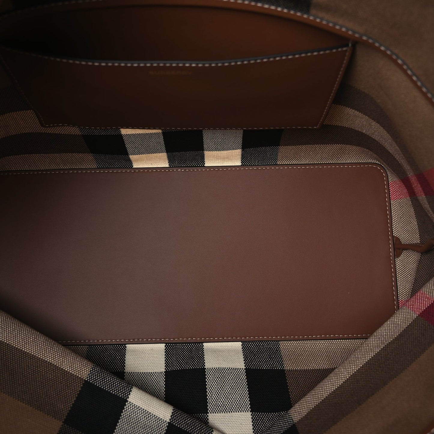 Giant Check Canvas Medium London Tote Taupe Brown