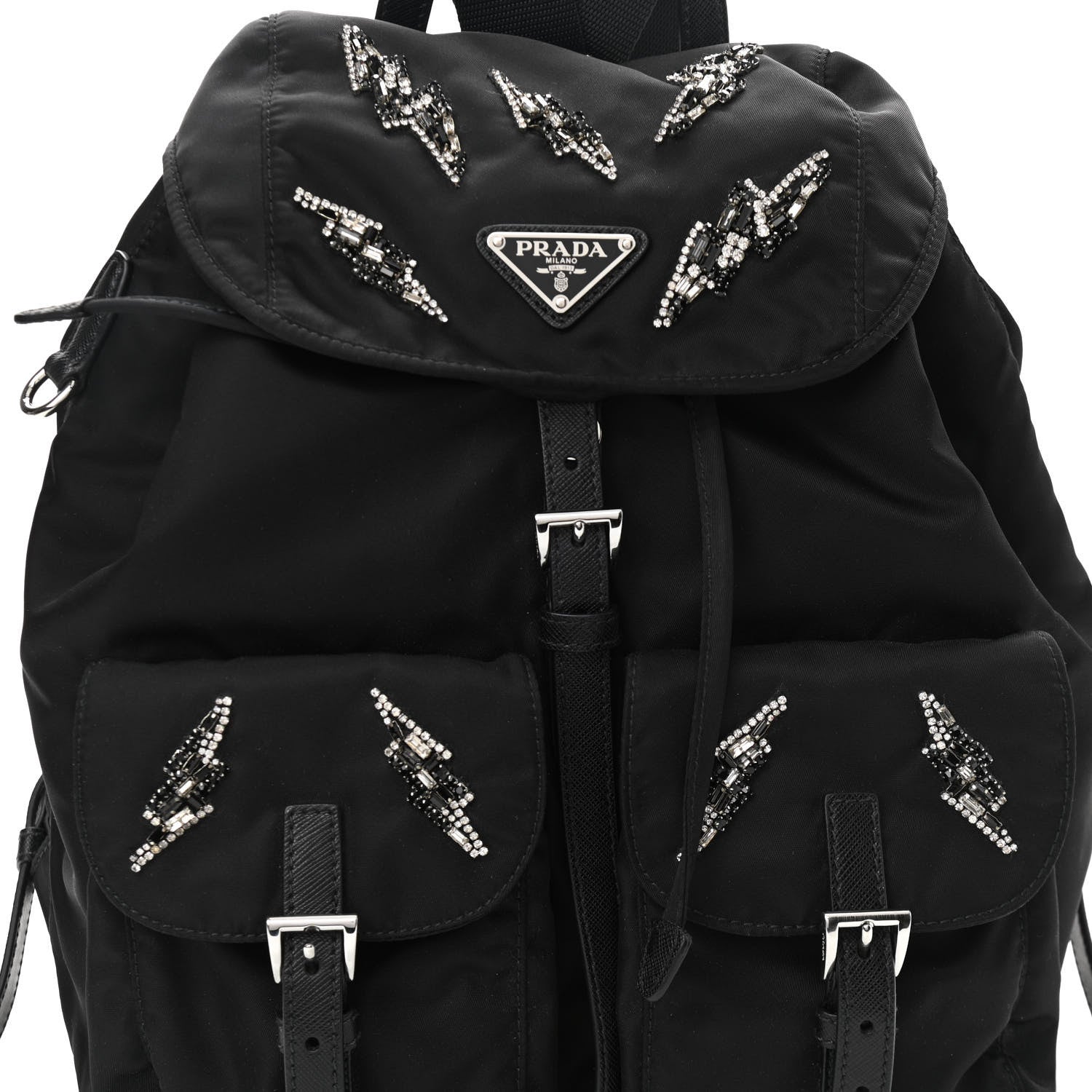 Prada Tessuto Nylon Sequin Metal Triangle Logo Lightning Backpack Black 7 of 9