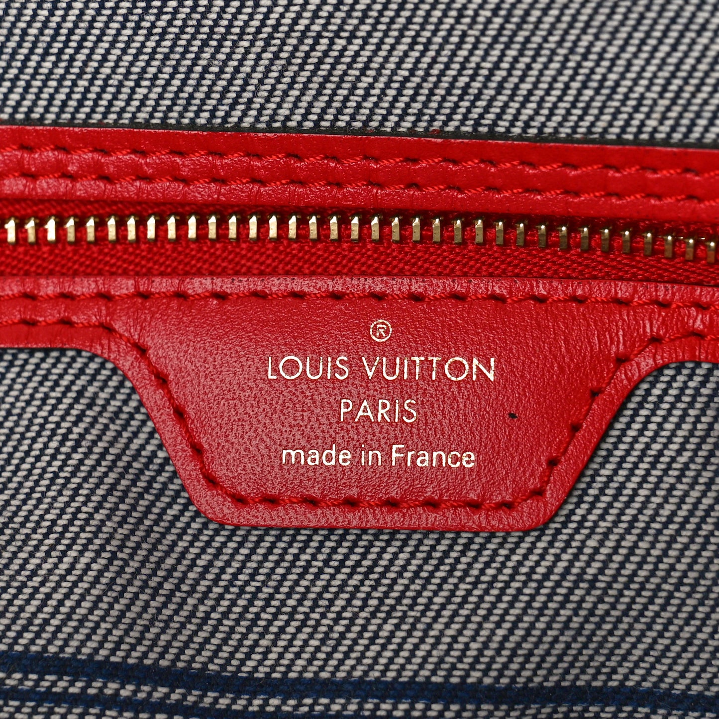 Denim Damier Monogram Patchwork Neverfull Blue Rouge