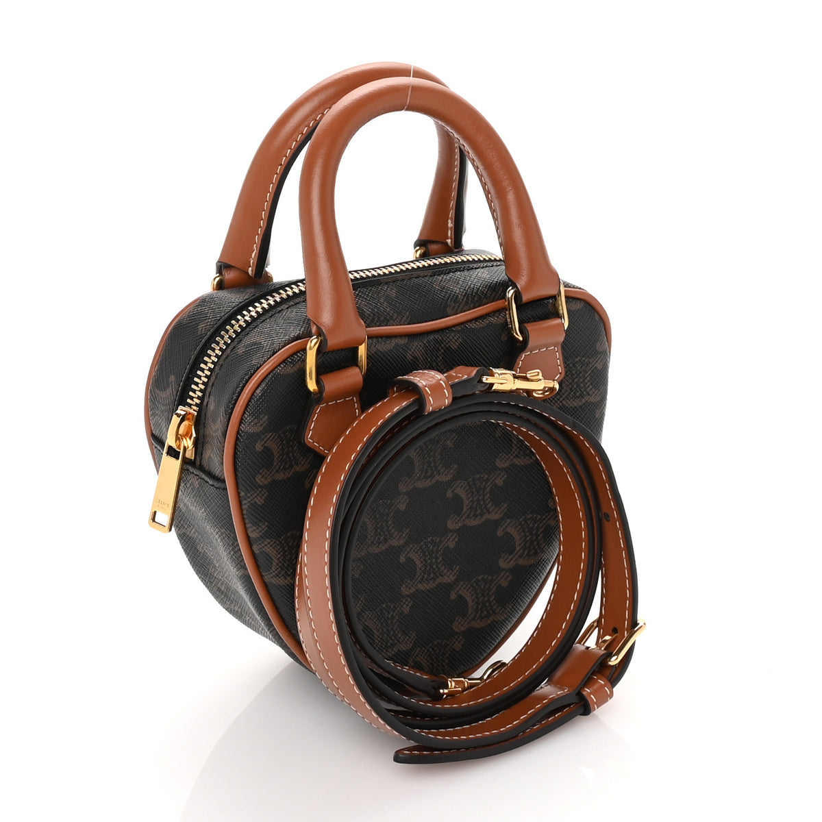 Celine Triomphe Canvas Calfskin Heart Bag Tan 2 of 8