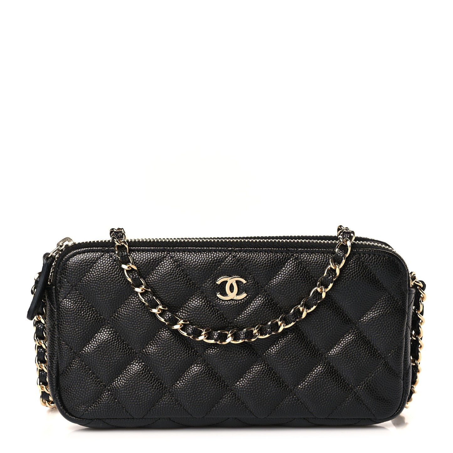 Caviar Quilted Small Clutch With Chain Black