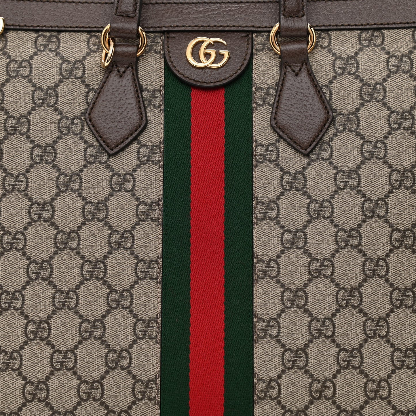 GG Supreme Monogram Web Medium Ophidia Tote Bag Brown