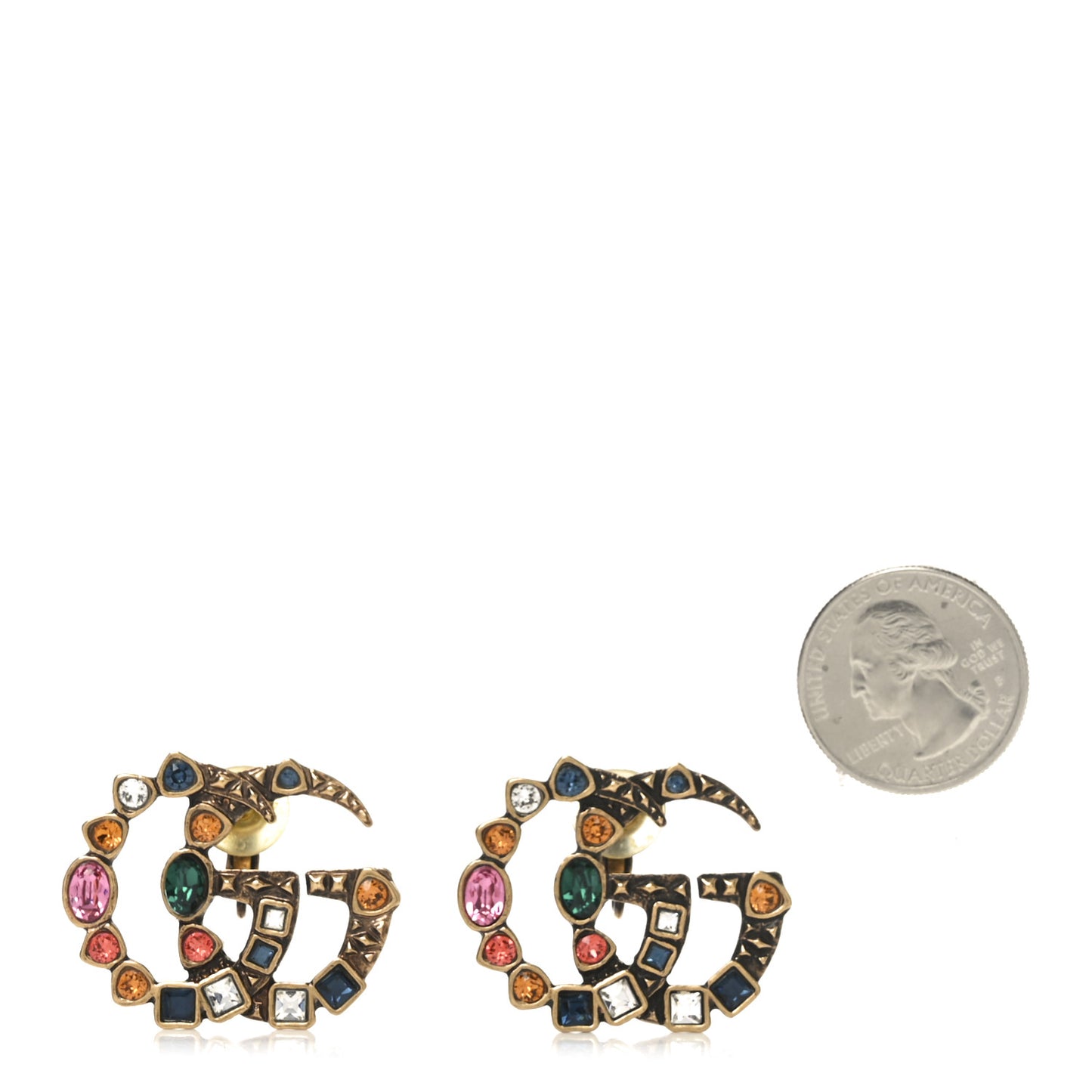 Crystal Double G Clip On Earrings Aged Gold Multicolor