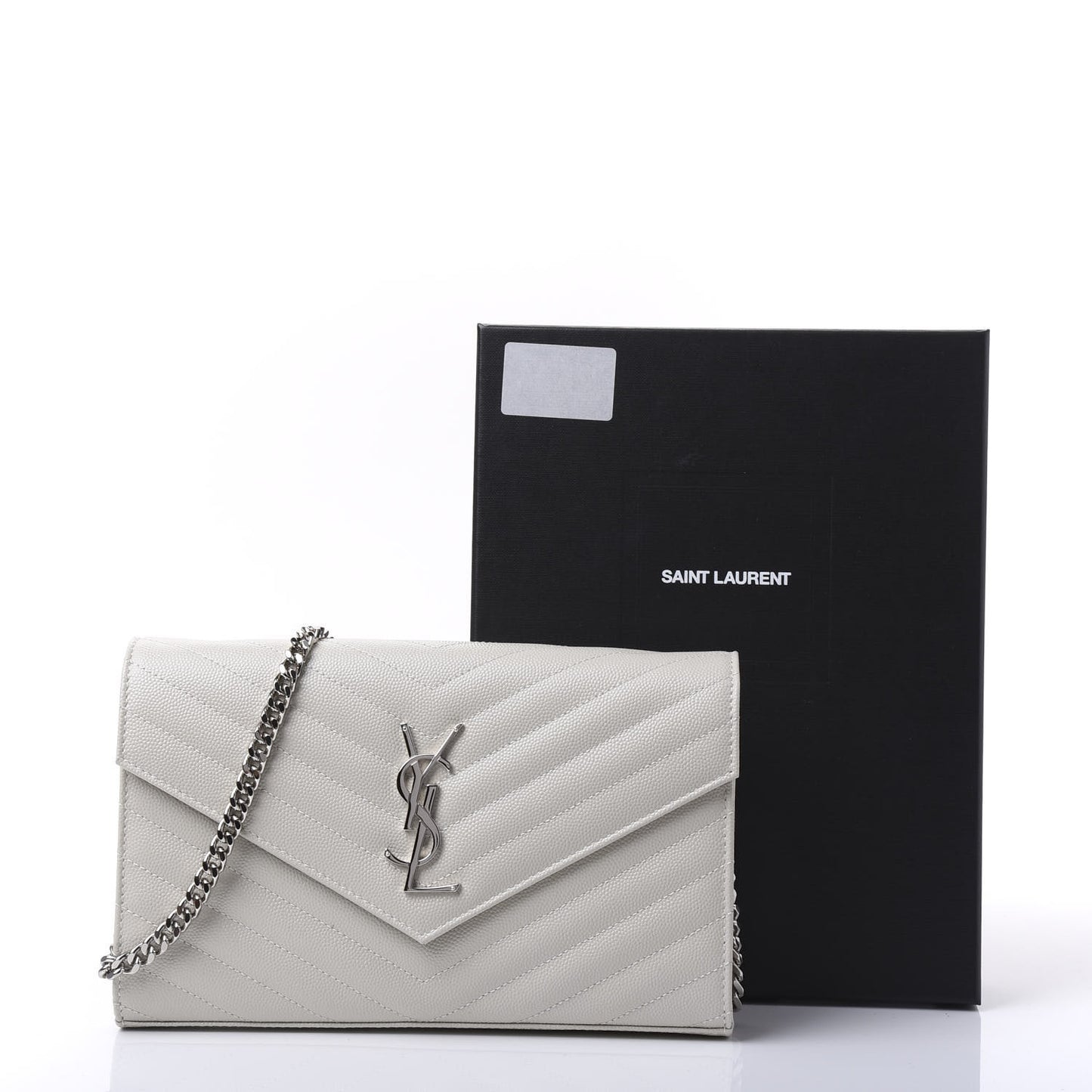 Grain De Poudre Matelasse Chevron Monogram Chain Wallet Optical White