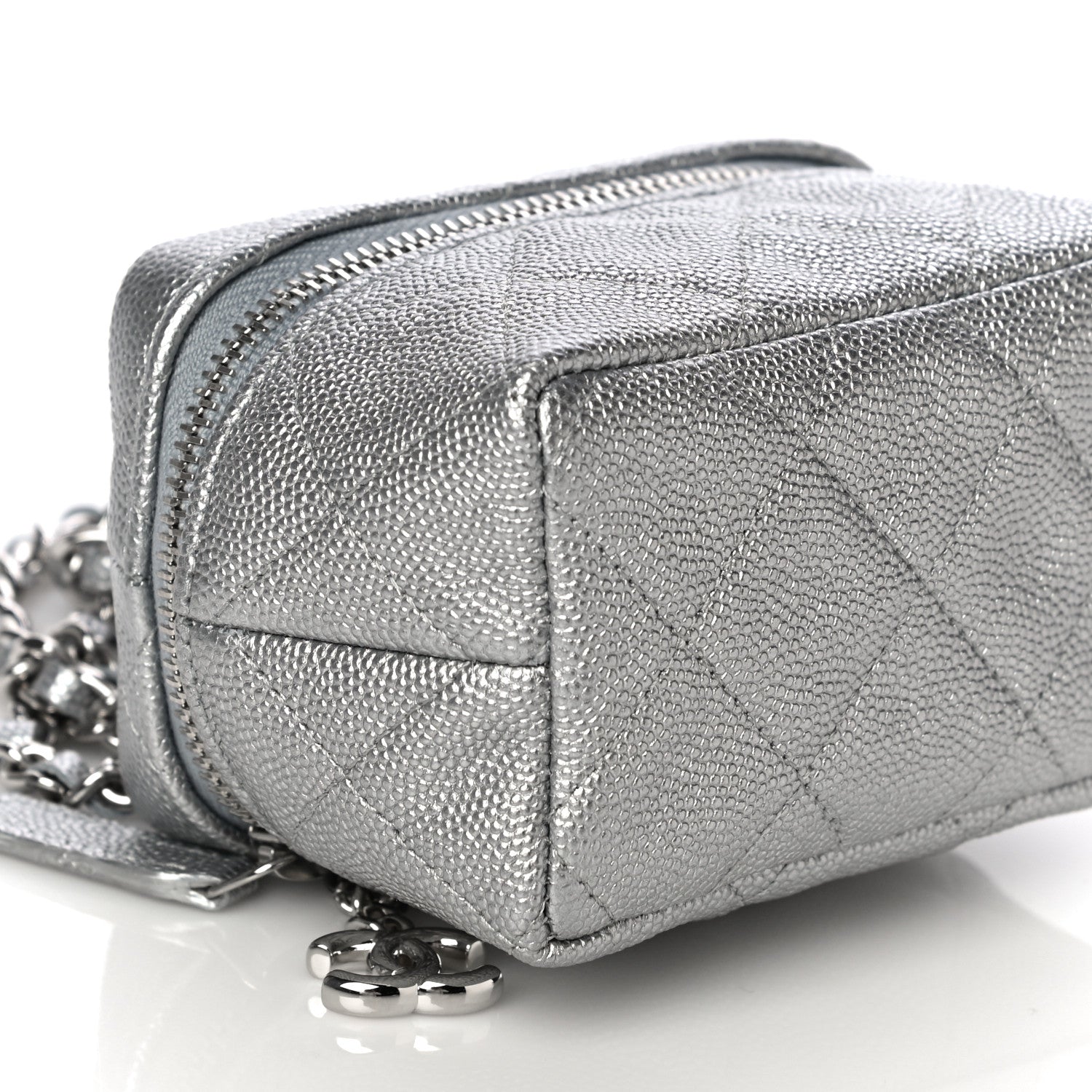 Chanel Metallic Caviar Quilted Mini Top Handle Vanity With Chain Silver 9 of 11
