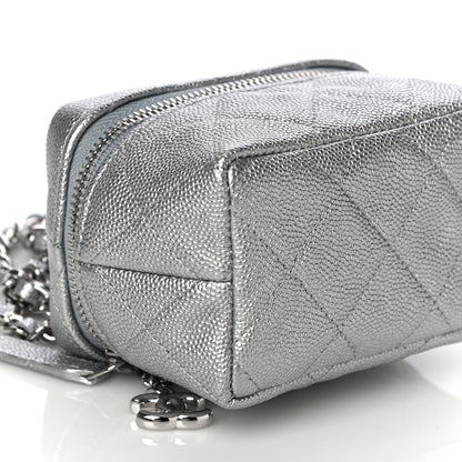 Chanel Metallic Caviar Quilted Mini Top Handle Vanity With Chain Silver 9 of 11