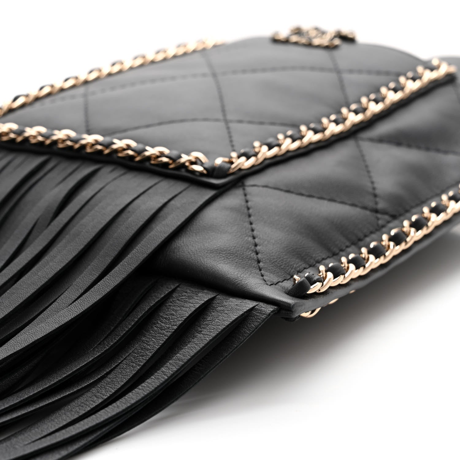 Chanel Calfskin Quilted Fringe Small Shopping Bag Black 10 of 10