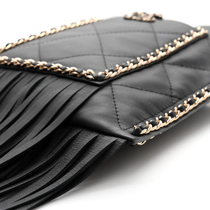 Chanel Calfskin Quilted Fringe Small Shopping Bag Black 10 of 10