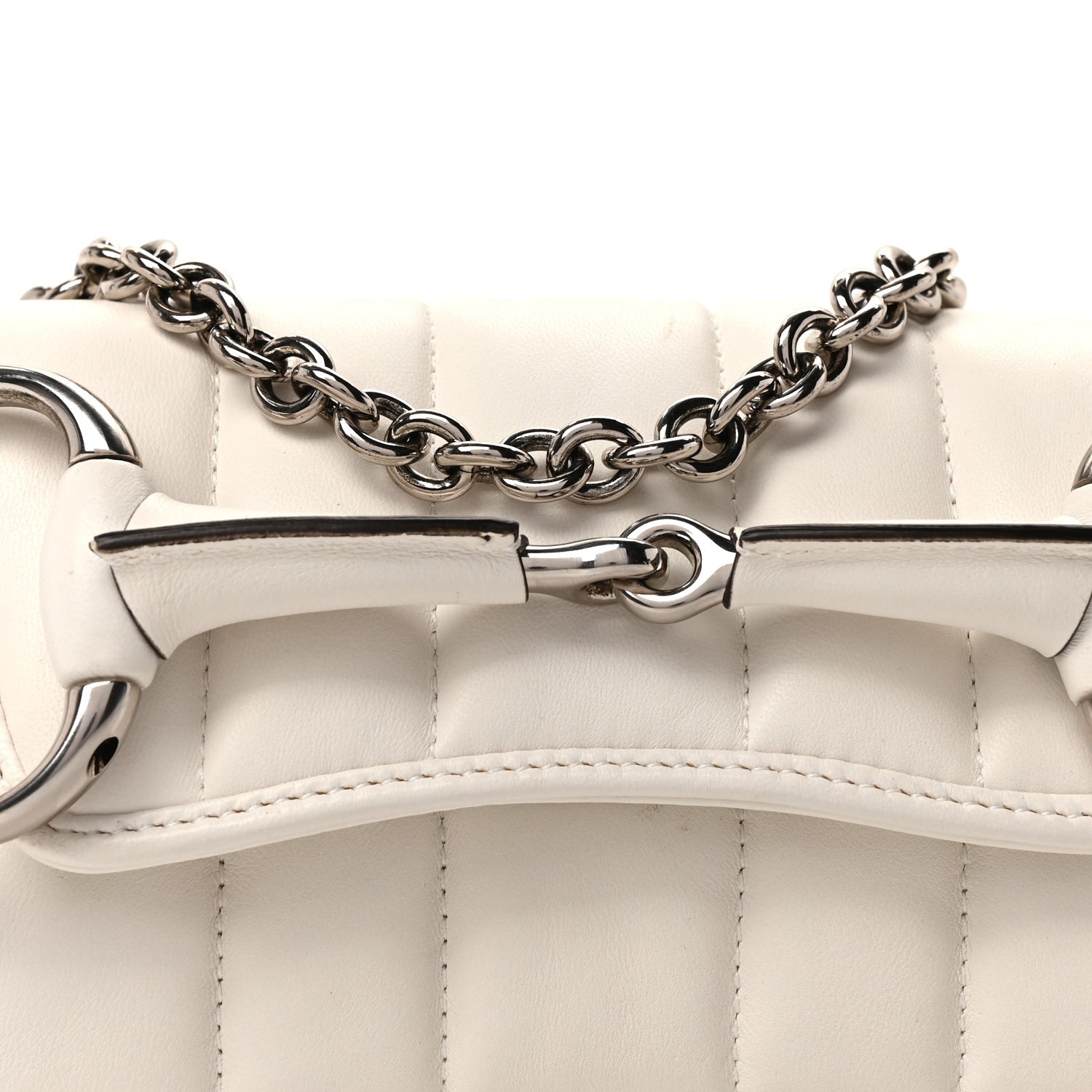 Gucci Nappa Vertical Matelasse Small Maxi Horsebit Chain Shoulder Bag Great White 6 of 8