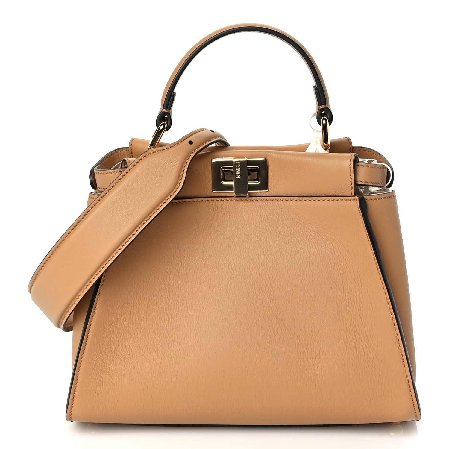 Fendi Vitello Seta Canvas FF Embroidered Mini Peekaboo Iconic Satchel Miele Scuro Poudre 1 of 9