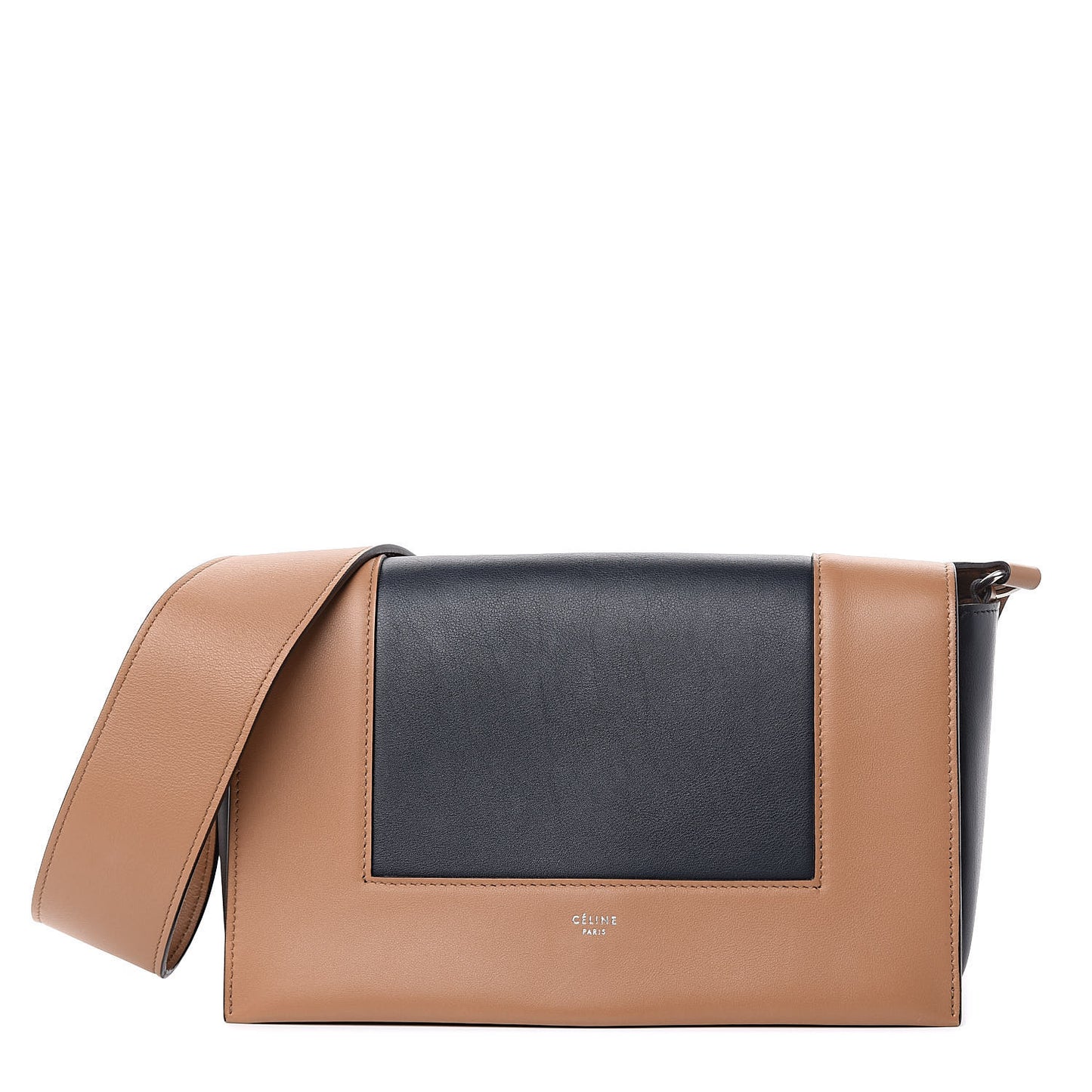 Shiny Smooth Calfskin Medium Frame Shoulder Bag Tan Black