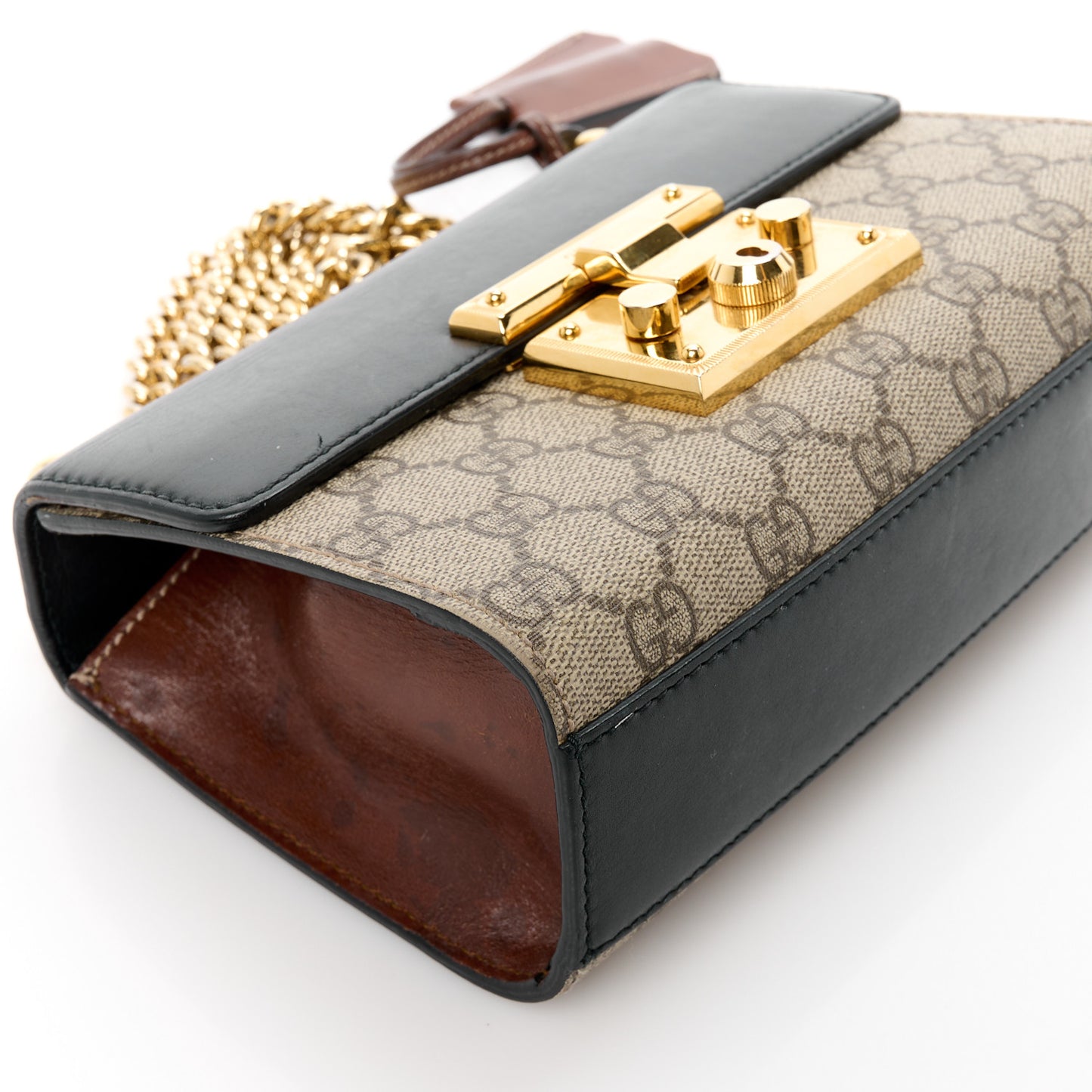 GG Supreme Monogram Calfskin Small Padlock Shoulder Bag Beige Black Cuir