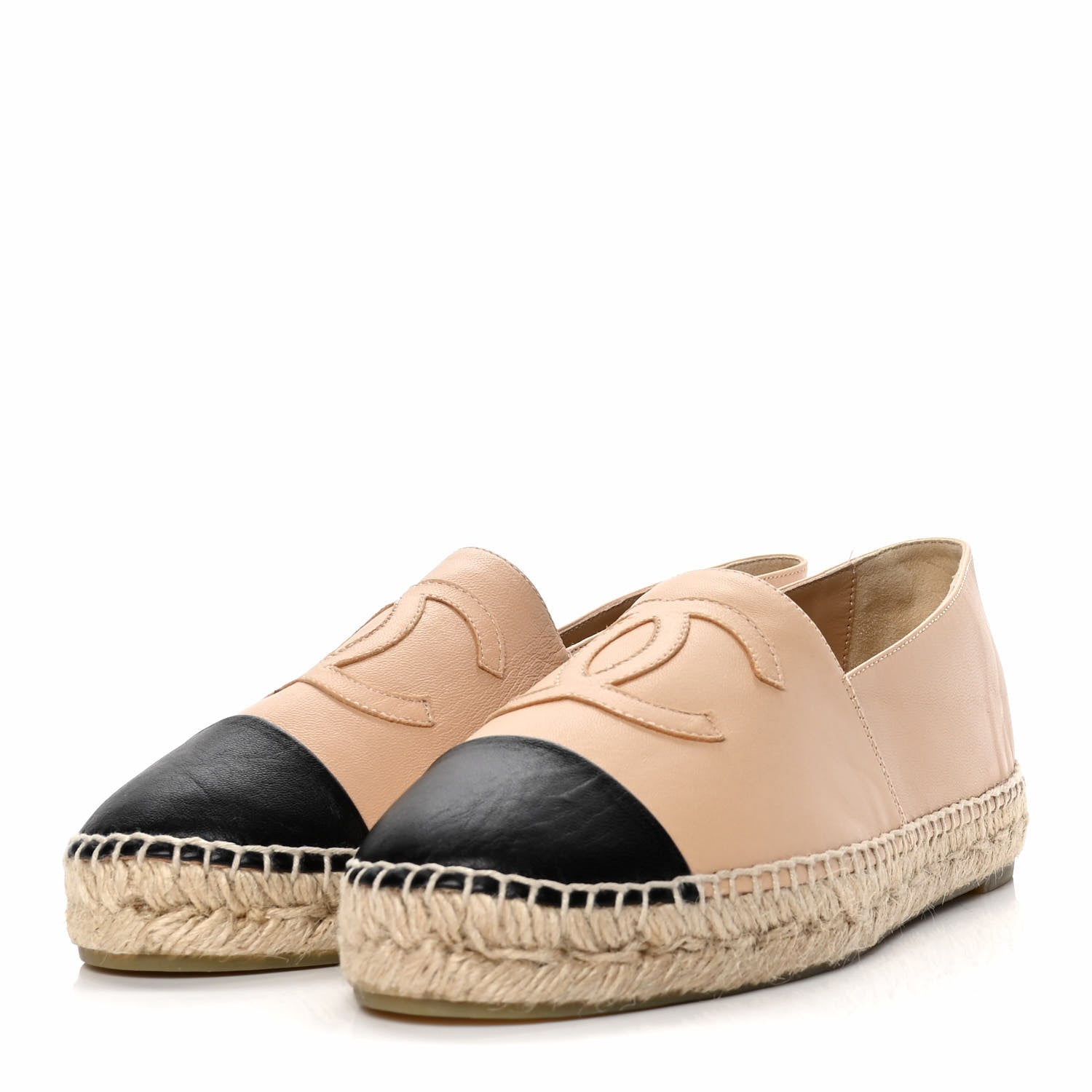 Chanel Lambskin CC Espadrilles 39 Beige Black 3 of 10