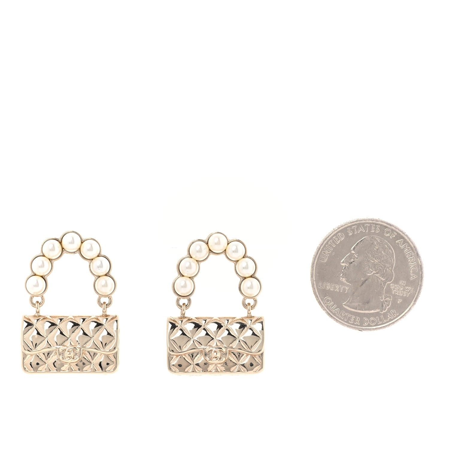 Chanel Pearl Quilted CC Flap Bag Earrings Gold 2 of 6
