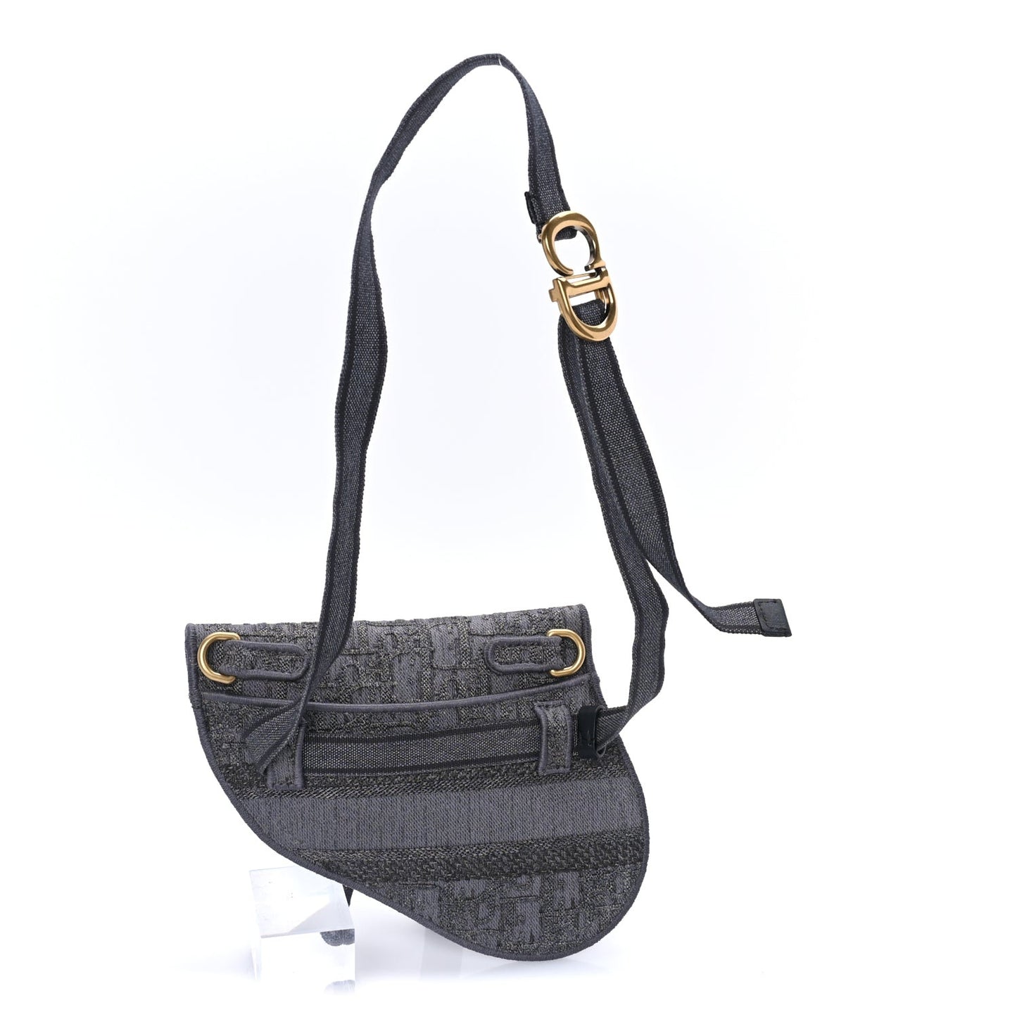Oblique Embroidered Saddle Belt Pouch  Grey