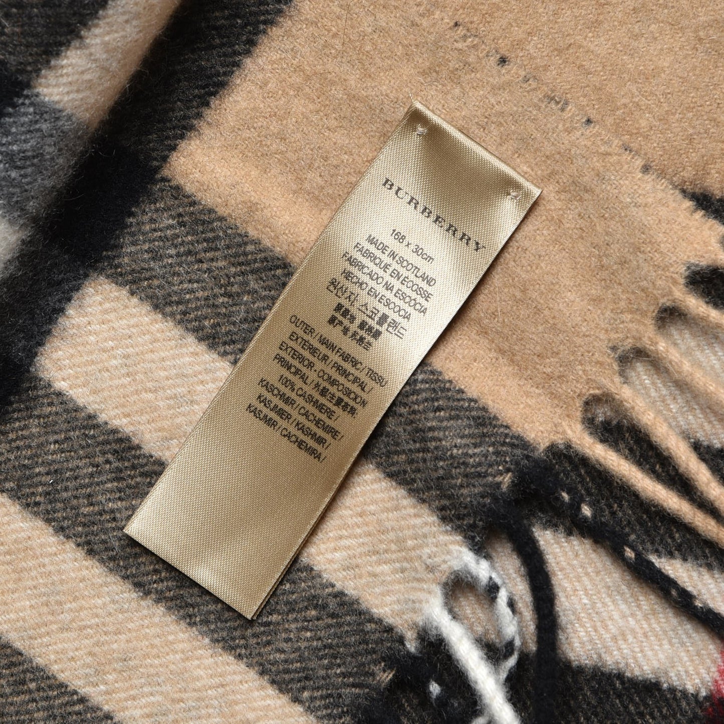 Cashmere Giant Python Check Fringe Scarf Camel