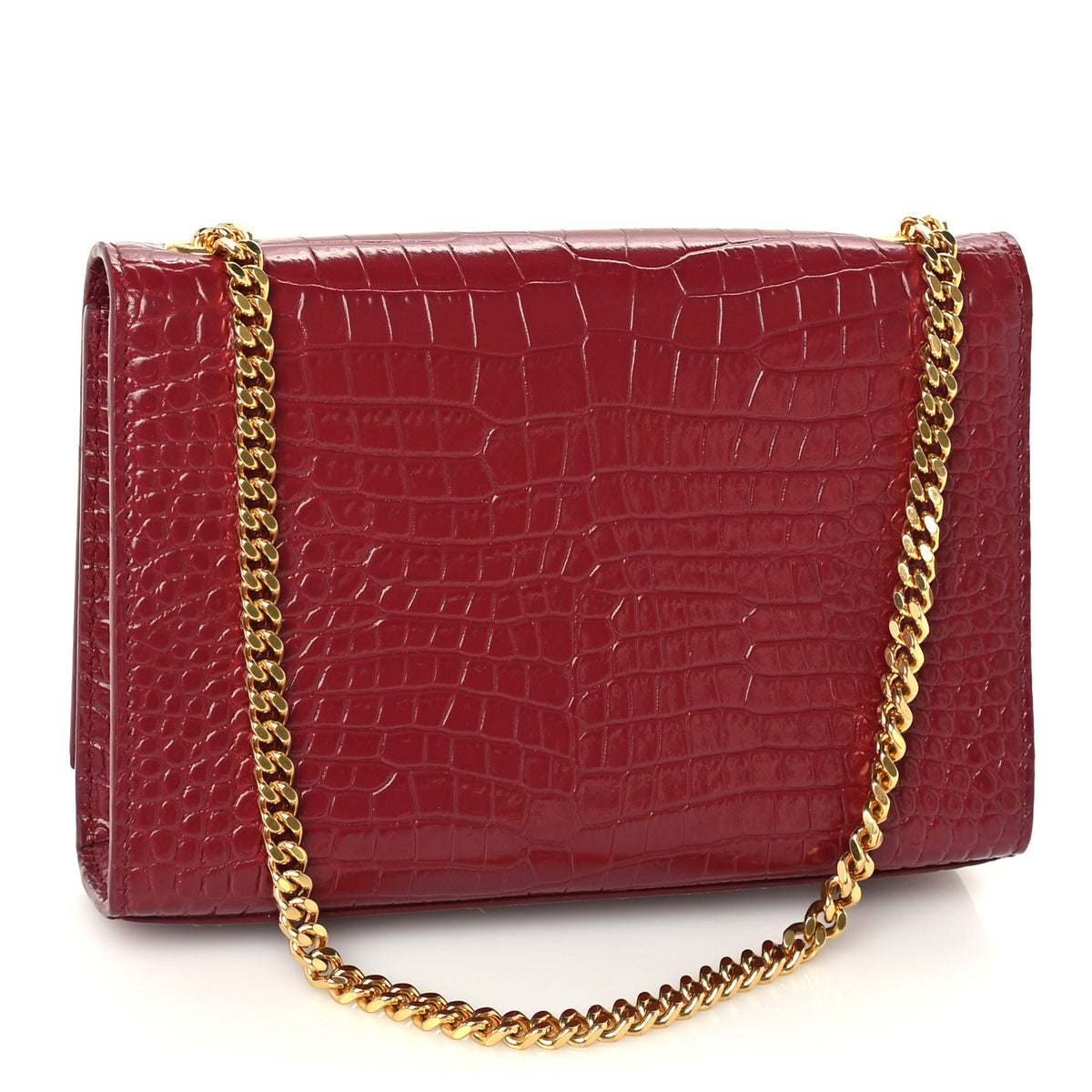 Calfskin Crocodile Embossed Small Classic Monogram Kate Tassel Satchel Amaretto