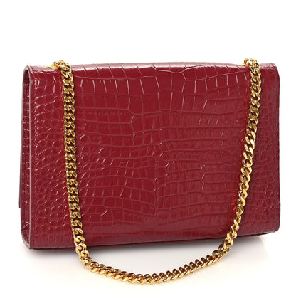 Saint Laurent Calfskin Crocodile Embossed Small Classic Monogram Kate Tassel Satchel Amaretto 2 of 8