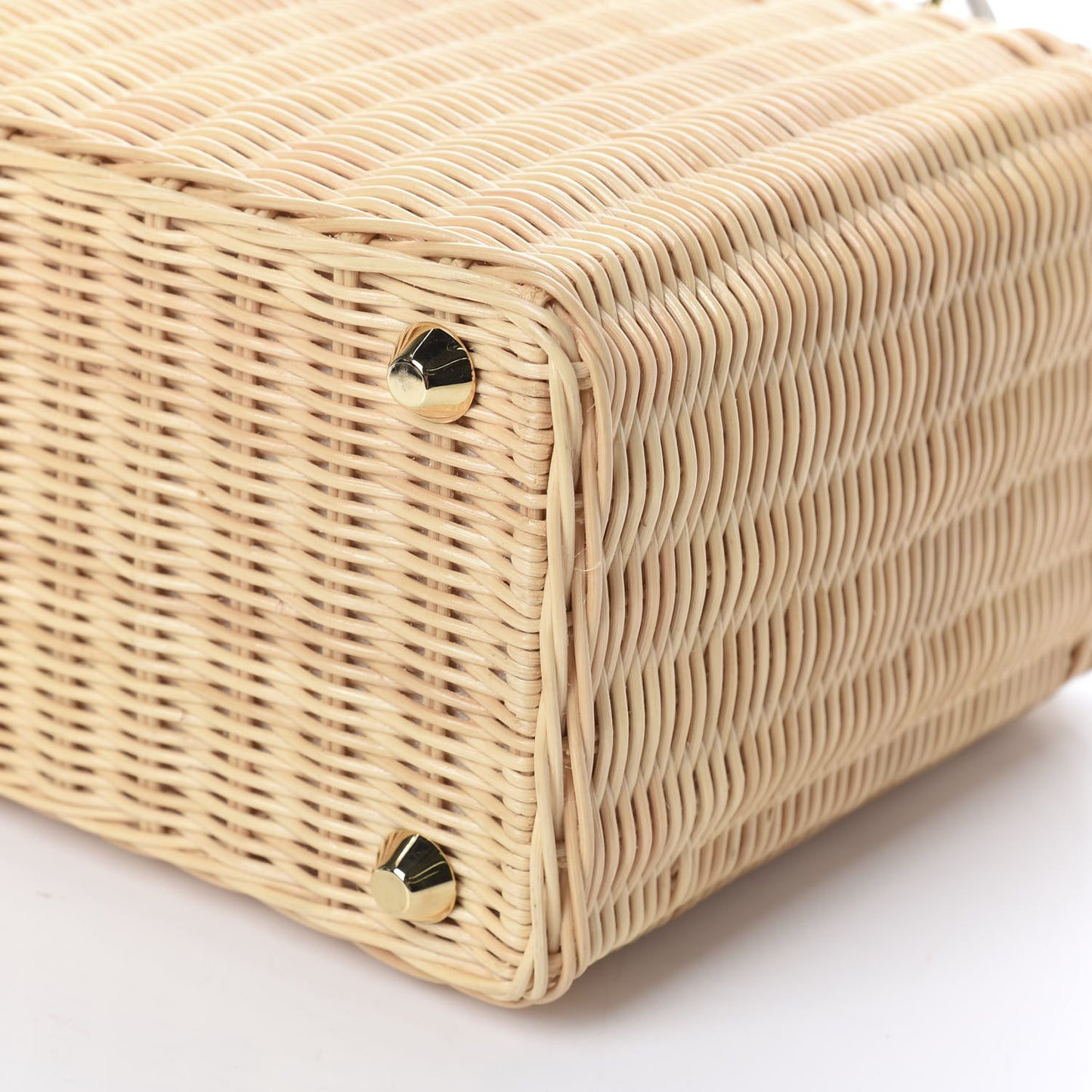 Canvas Wicker Shoulder Bag White Tan