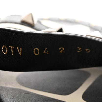 Valentino Garavani Canvas Giraffe Rockstud Espadrille Flat Slide Sandals 39 Black White 8 of 9