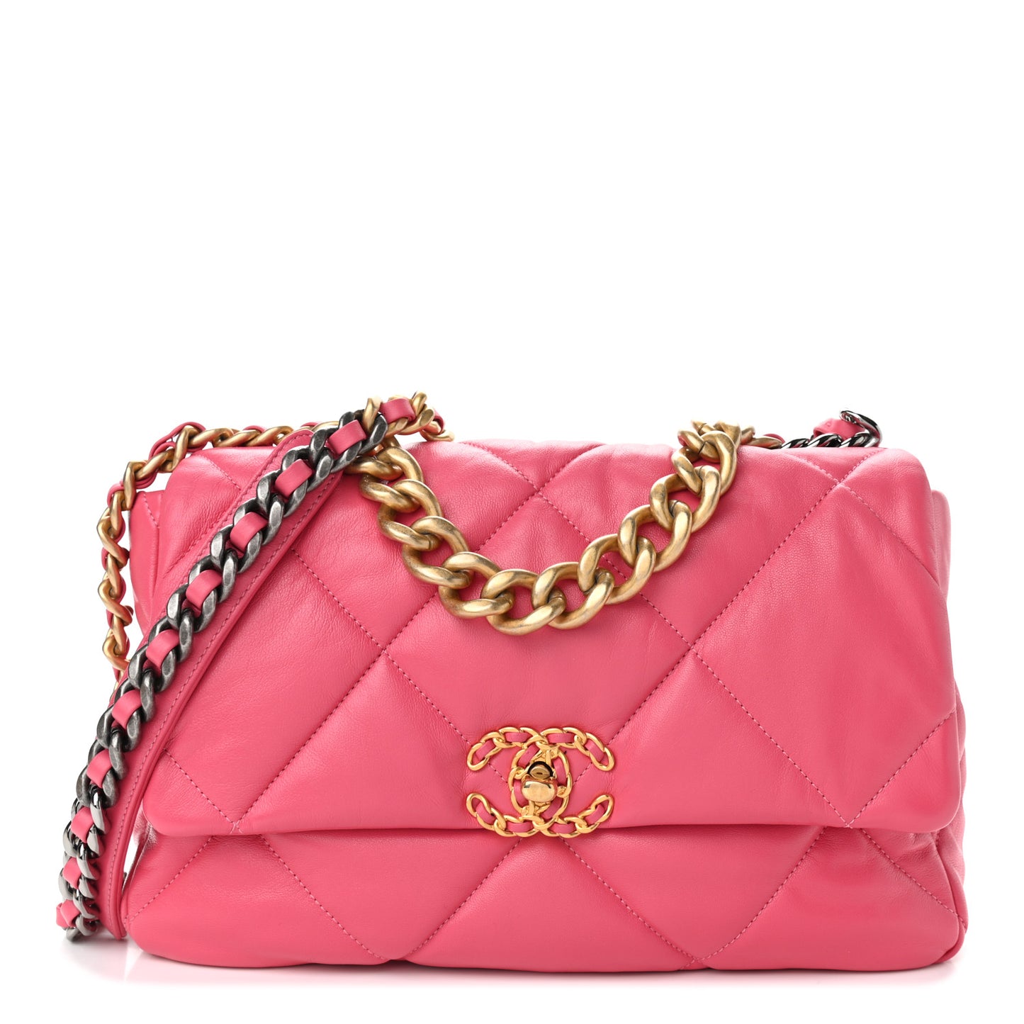 Goatskin Quilted Large Chanel 19 Flap Dark Pink