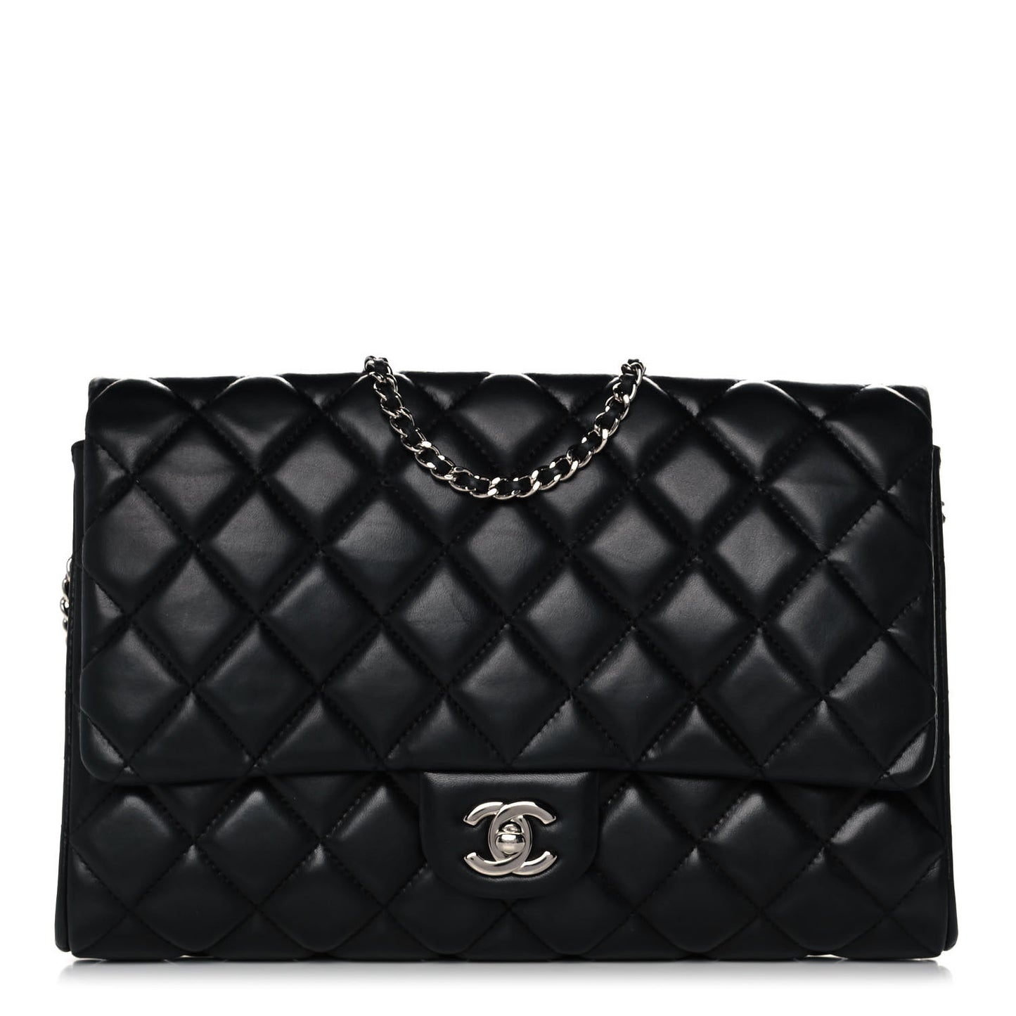 Lambskin Quilted Clutch With Chain Flap Black