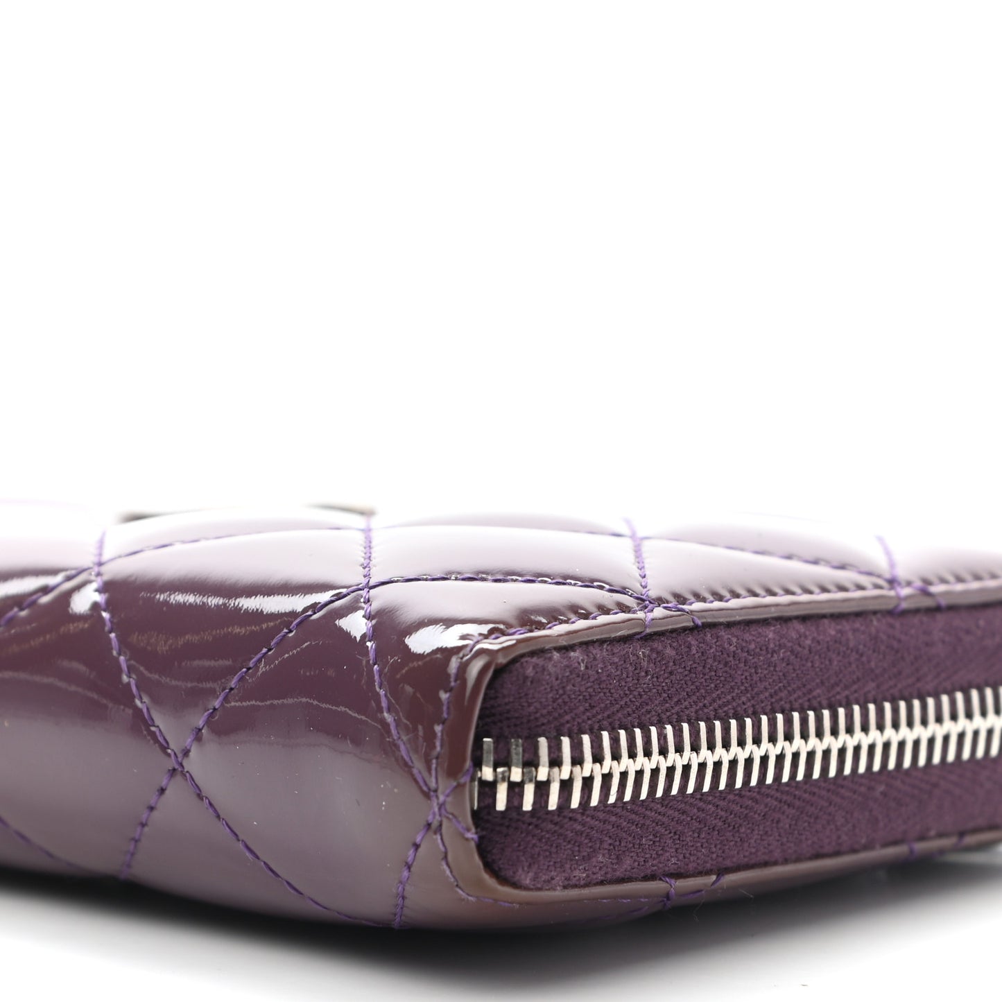 Patent Quilted Brilliant Zip Around Wallet Purple
