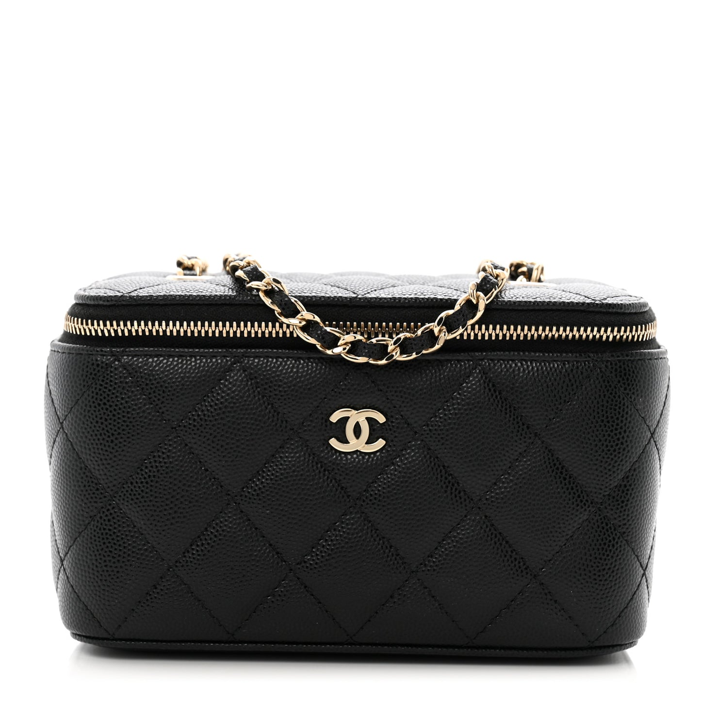Caviar Quilted Small Vanity Case With Chain Black