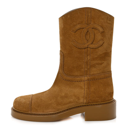 Chanel Suede Quilted Cap Toe Boots 36 Brown 1 of 9