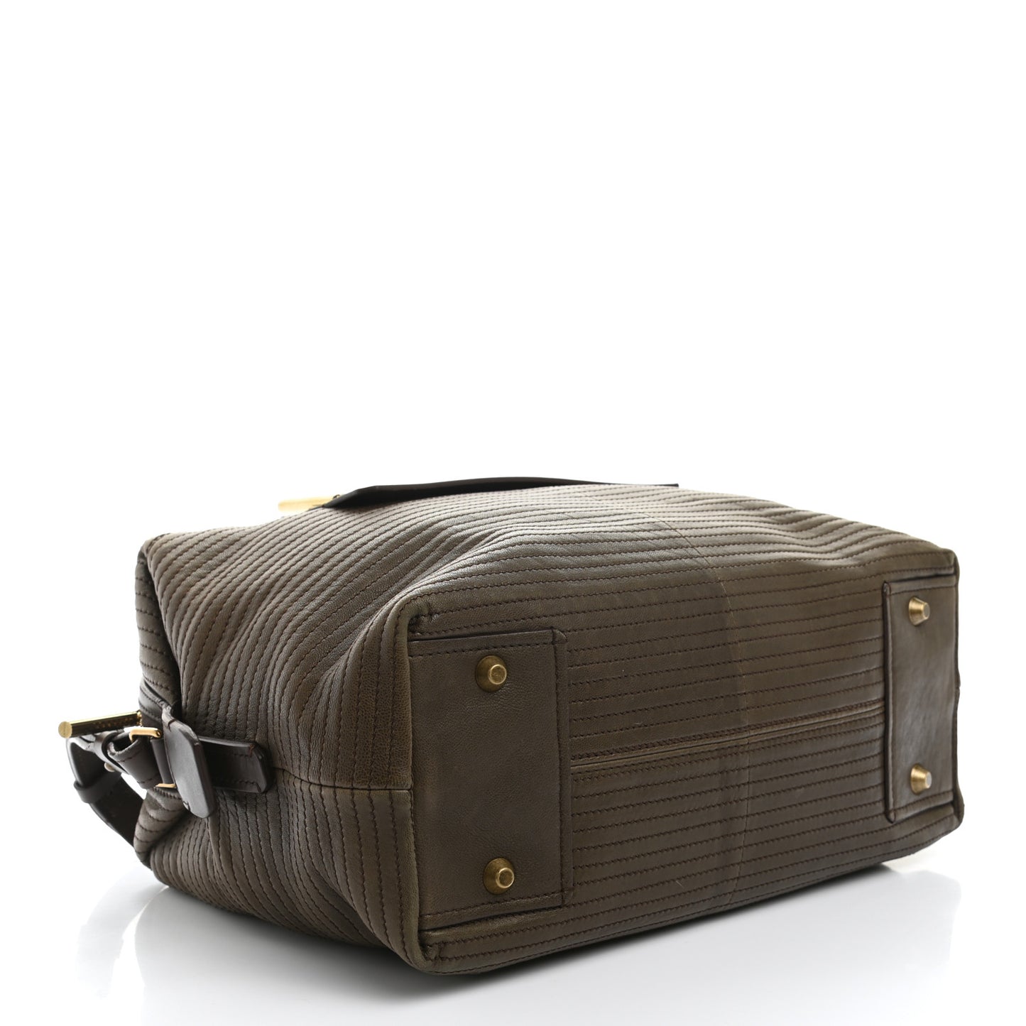 Lambskin Stitched Padam Bowling Satchel Brown