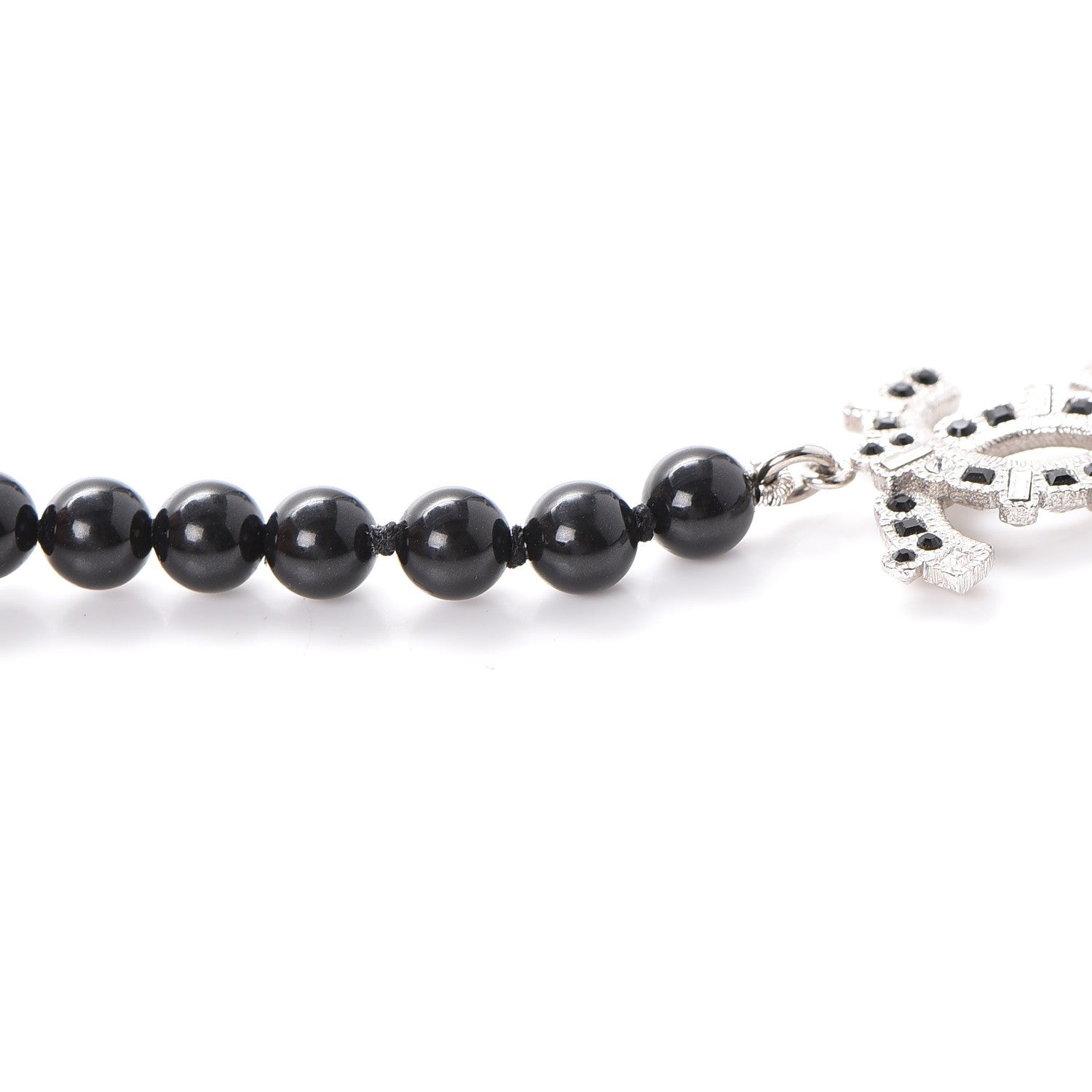 Chanel Baguette Crystal Beaded CC Long Necklace Black Silver 8 of 10