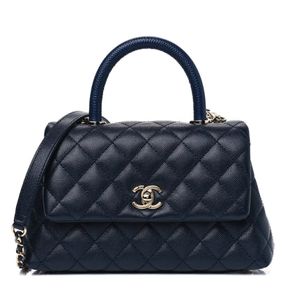 Chanel Caviar Quilted Lizard Embossed Mini Coco Handle Flap Navy Blue 1 of 4
