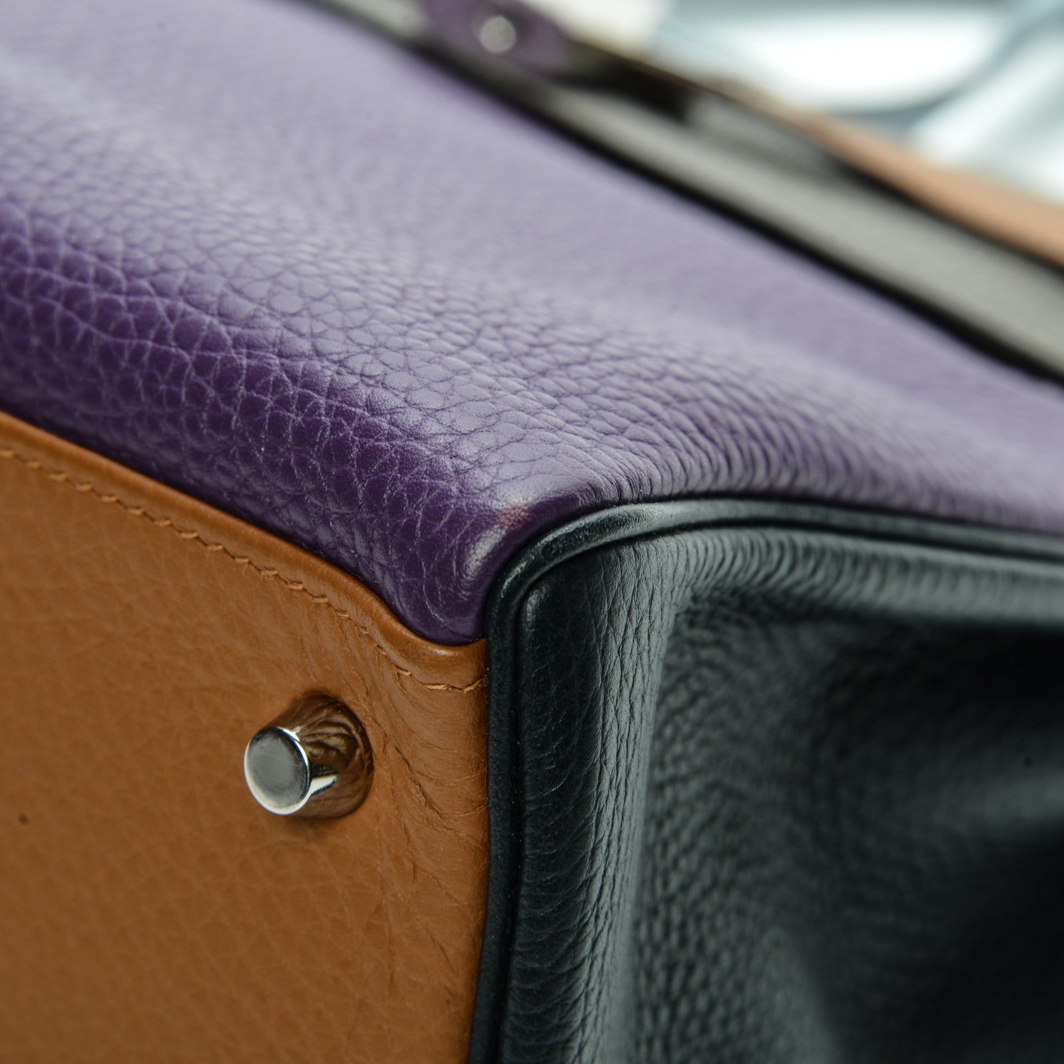 Hermes Taurillon Clemence Arlequin Kelly Retourne 32 Ultraviolet Etain 14 of 30