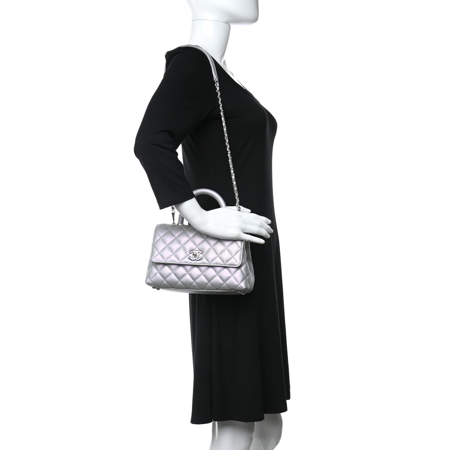 Iridescent Caviar Quilted Extra Mini Coco Handle Flap Purple