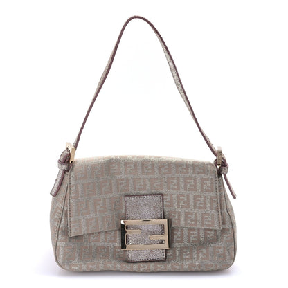 Fendi Metallic Jacquard Zucchino Suede Mini Mama Baguette  Cipria Argento Grigio 1 of 7