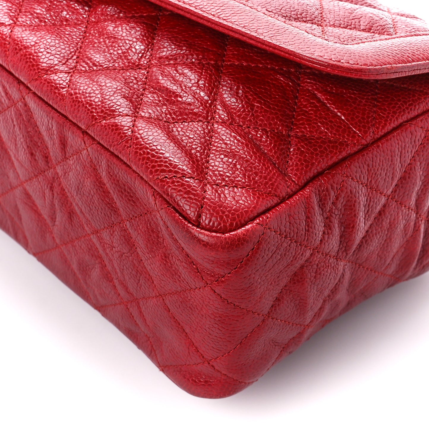 Crumpled Grained Calfskin Quilted Large Two Tone Flap Bag Red