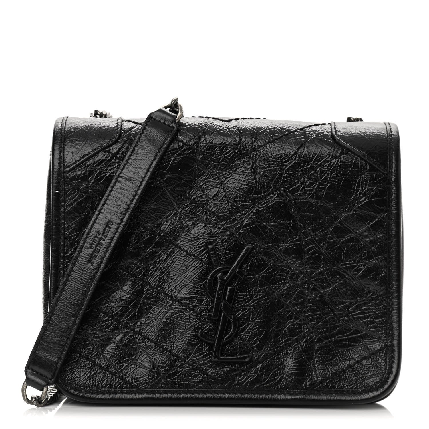 Saint Laurent Crinkled Calfskin Matelasse Monogram Niki Chain Wallet Black 1 of 10