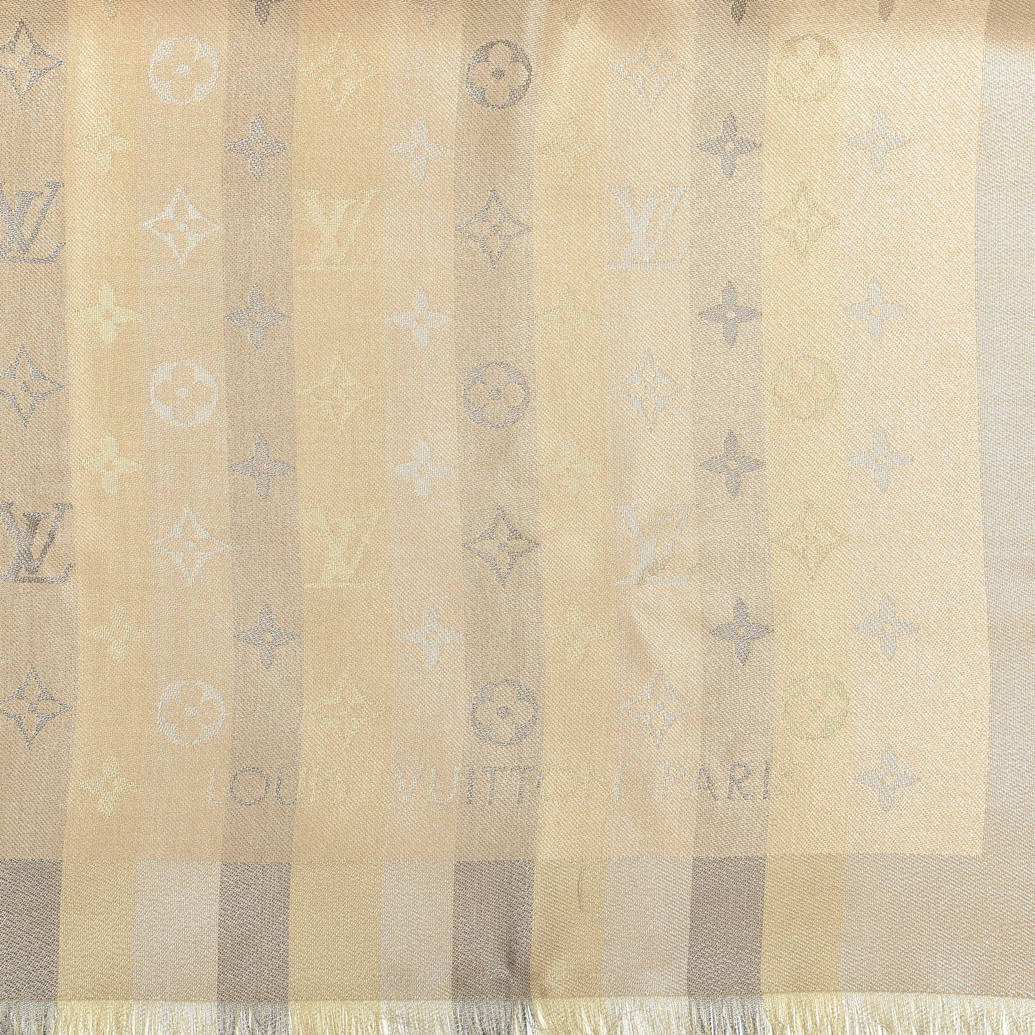 Louis Vuitton Silk Lurex Wool So Shine Monogram Shawl Beige 2 of 3