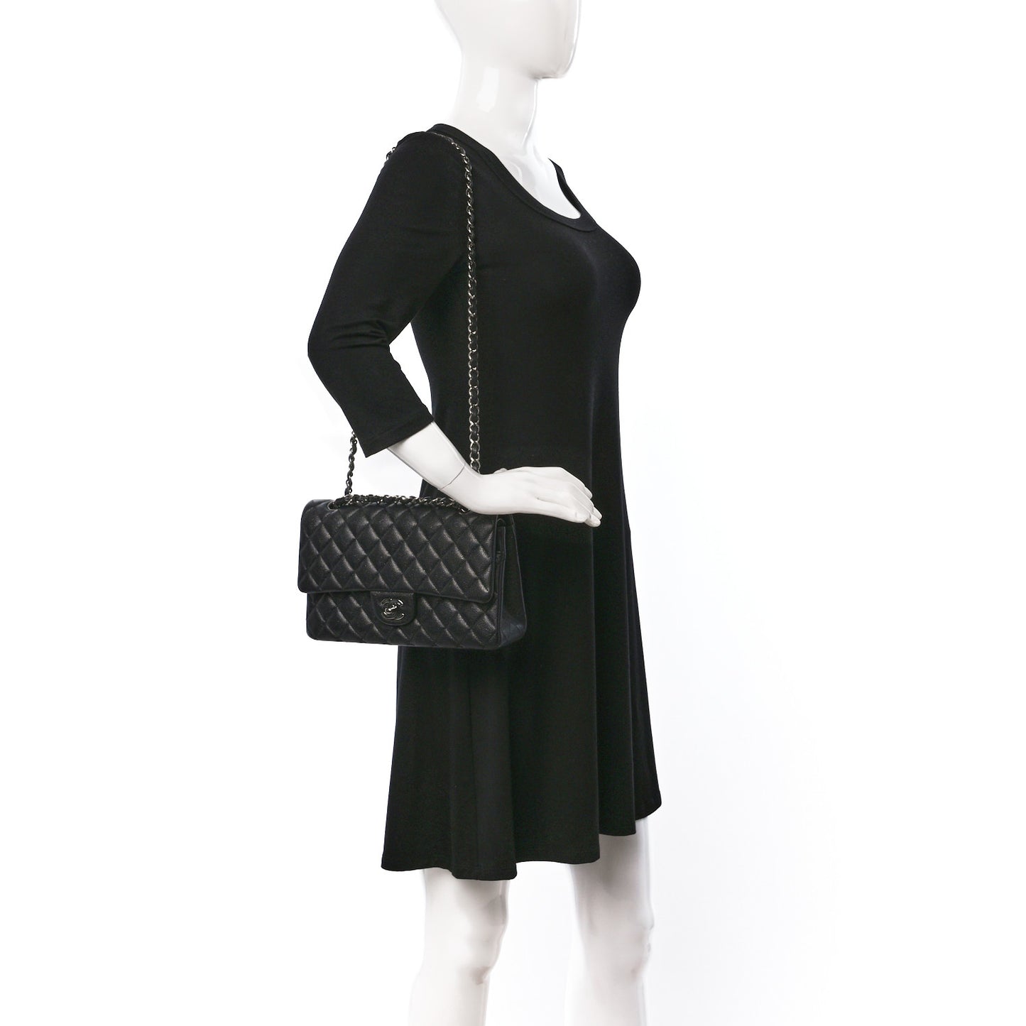 Iridescent Caviar Quilted Medium Double Flap Black