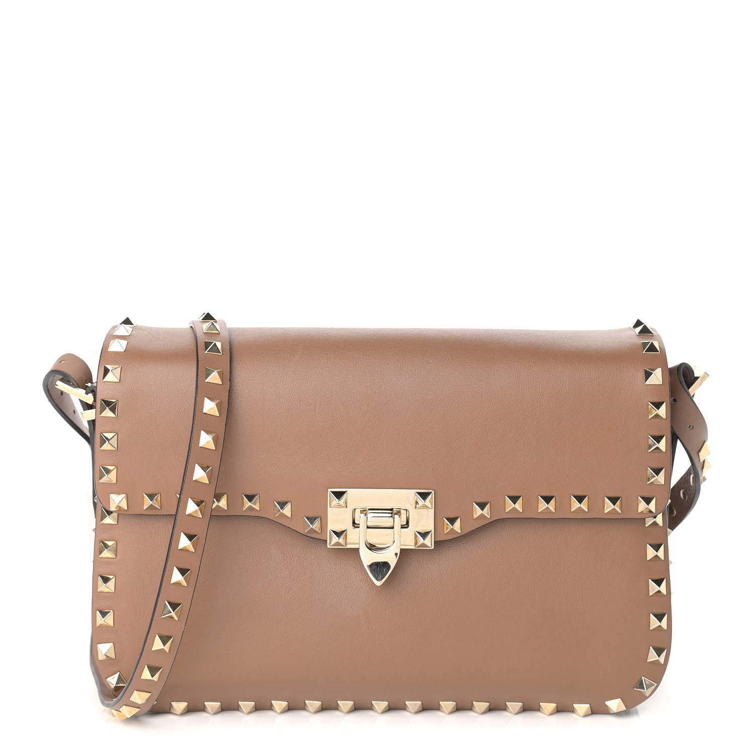 Valentino Garavani Vitello Medium Rockstud Flap Saddle Bag Nocciola 1 of 11
