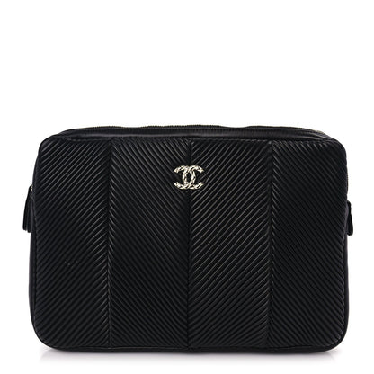 Chanel Lambskin Chevron Pleated Large Cosmetic Case Black 1 of 8
