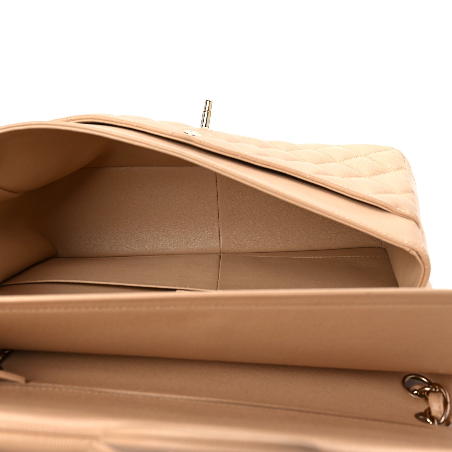 Caviar Quilted Jumbo Double Flap Beige