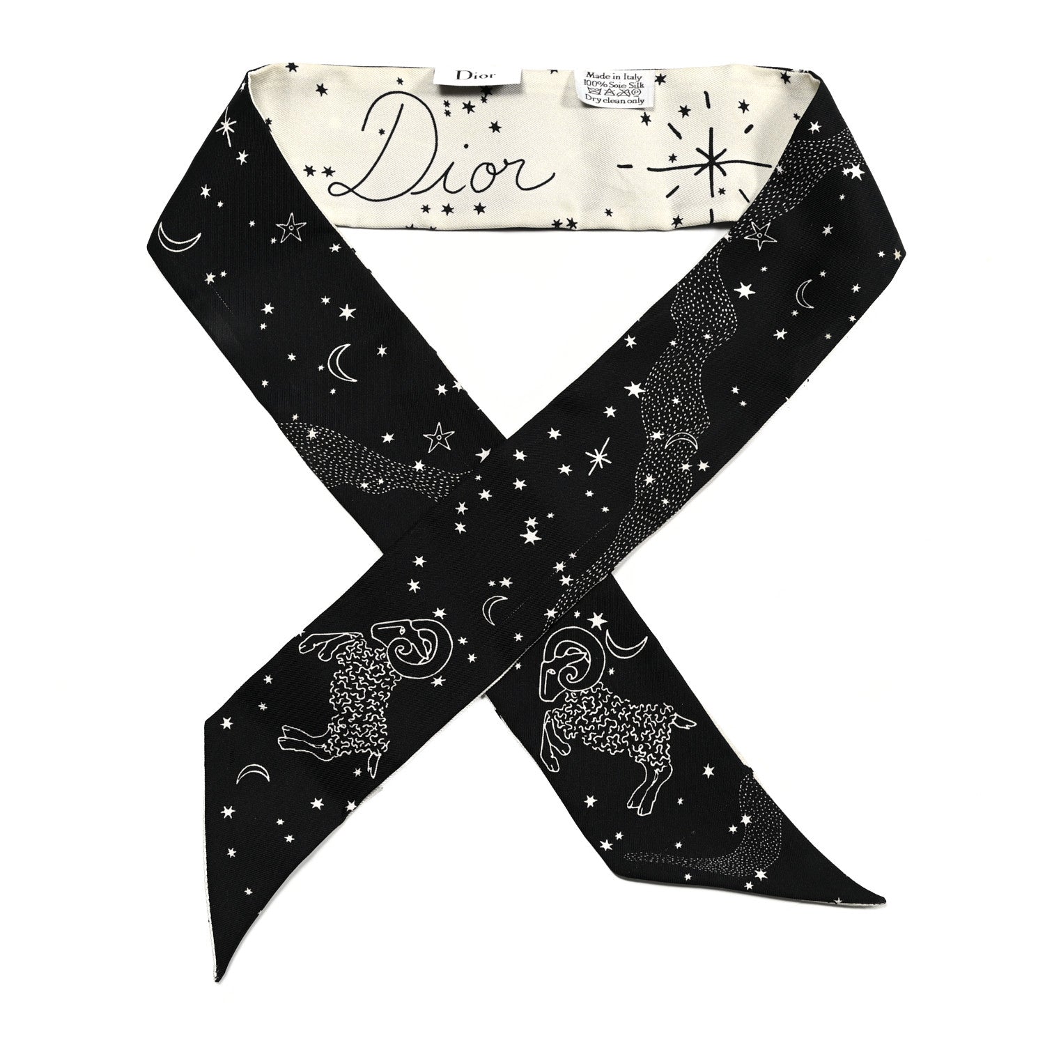 Christian Dior Silk Zodiac Aries Mitzah Scarf Black 1 of 4