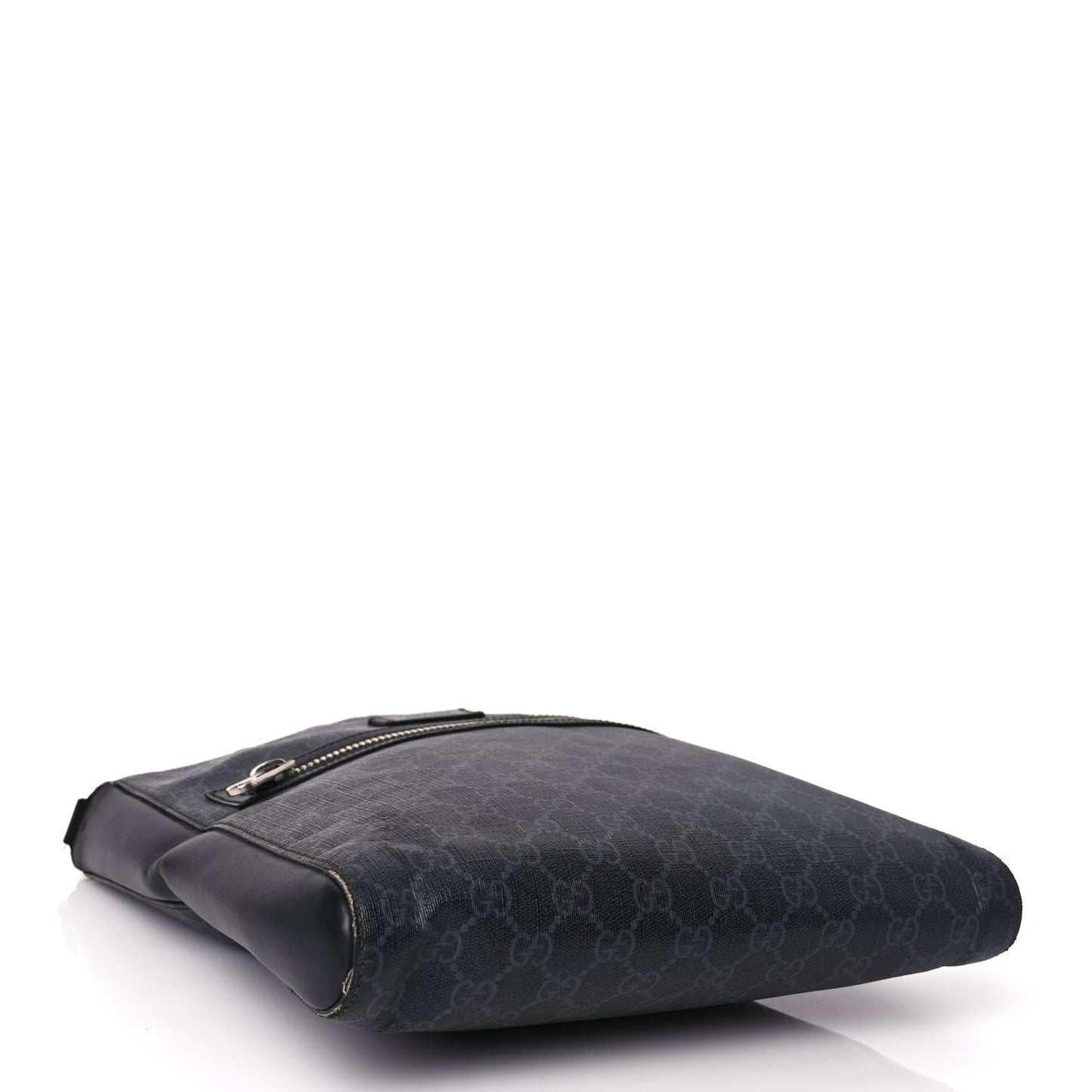 GG Supreme Monogram Appia Calfskin Web Flat Messenger Bag Black Grey