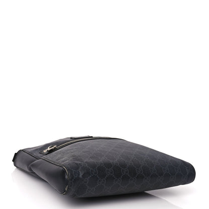 Gucci GG Supreme Monogram Appia Calfskin Web Flat Messenger Bag Black Grey 3 of 9