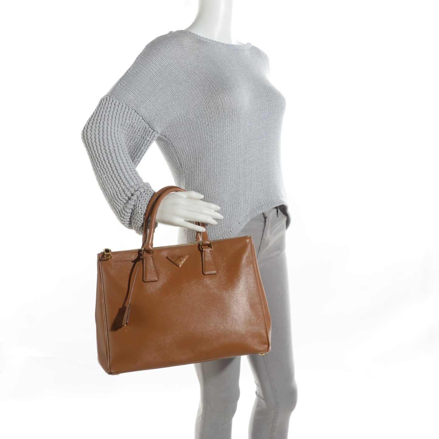 Saffiano Large Galleria Double Zip Tote Caramel