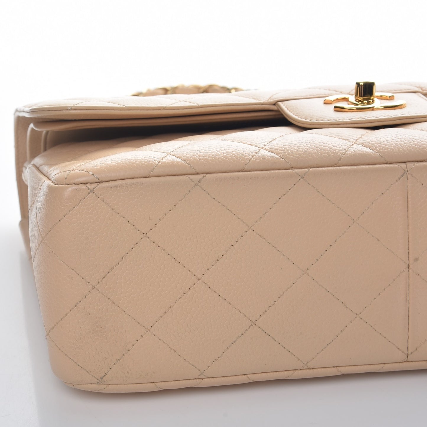 Caviar Quilted Jumbo Double Flap Beige
