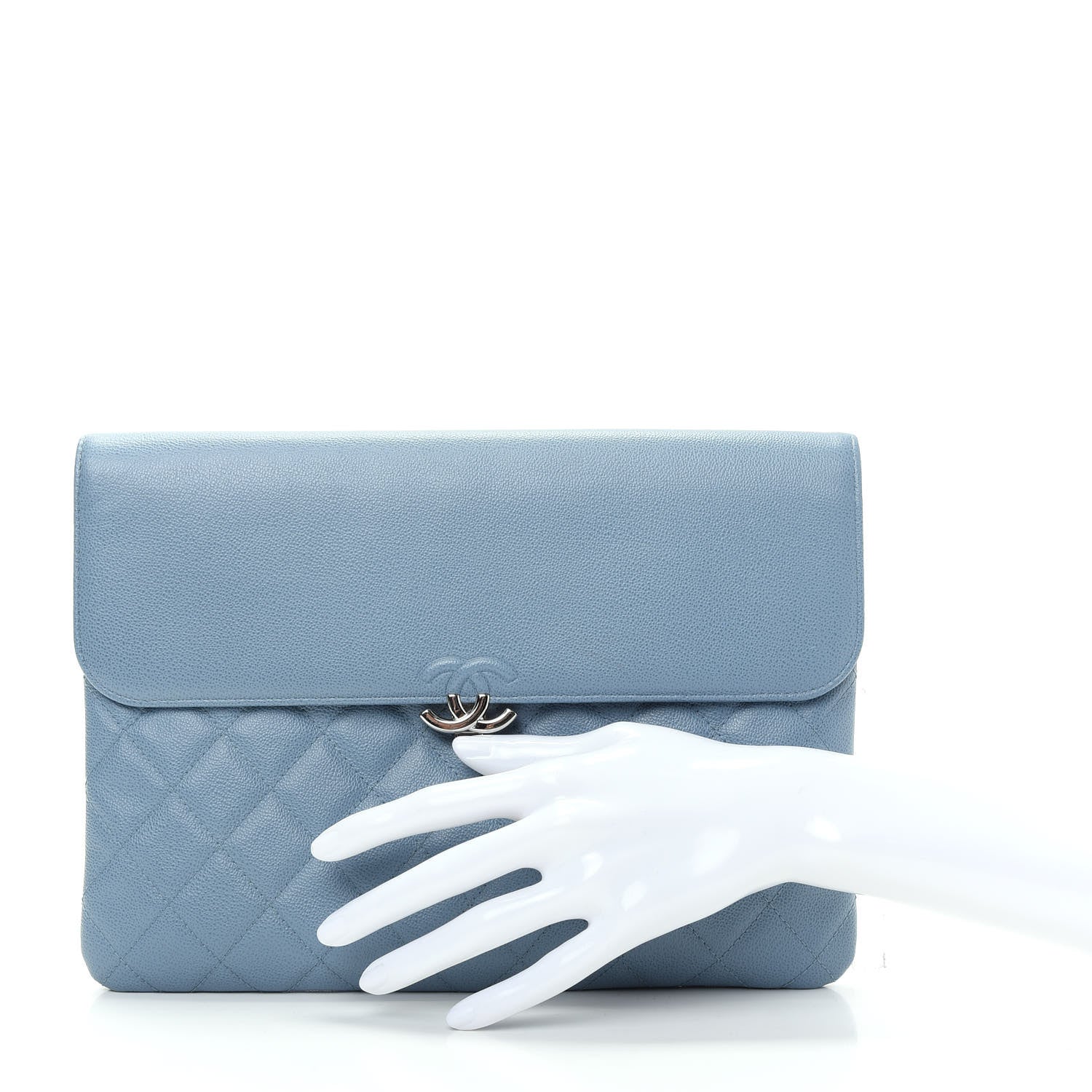 Chanel Grained Calfskin Quilted CC Box Pouch Light Blue 2 of 9