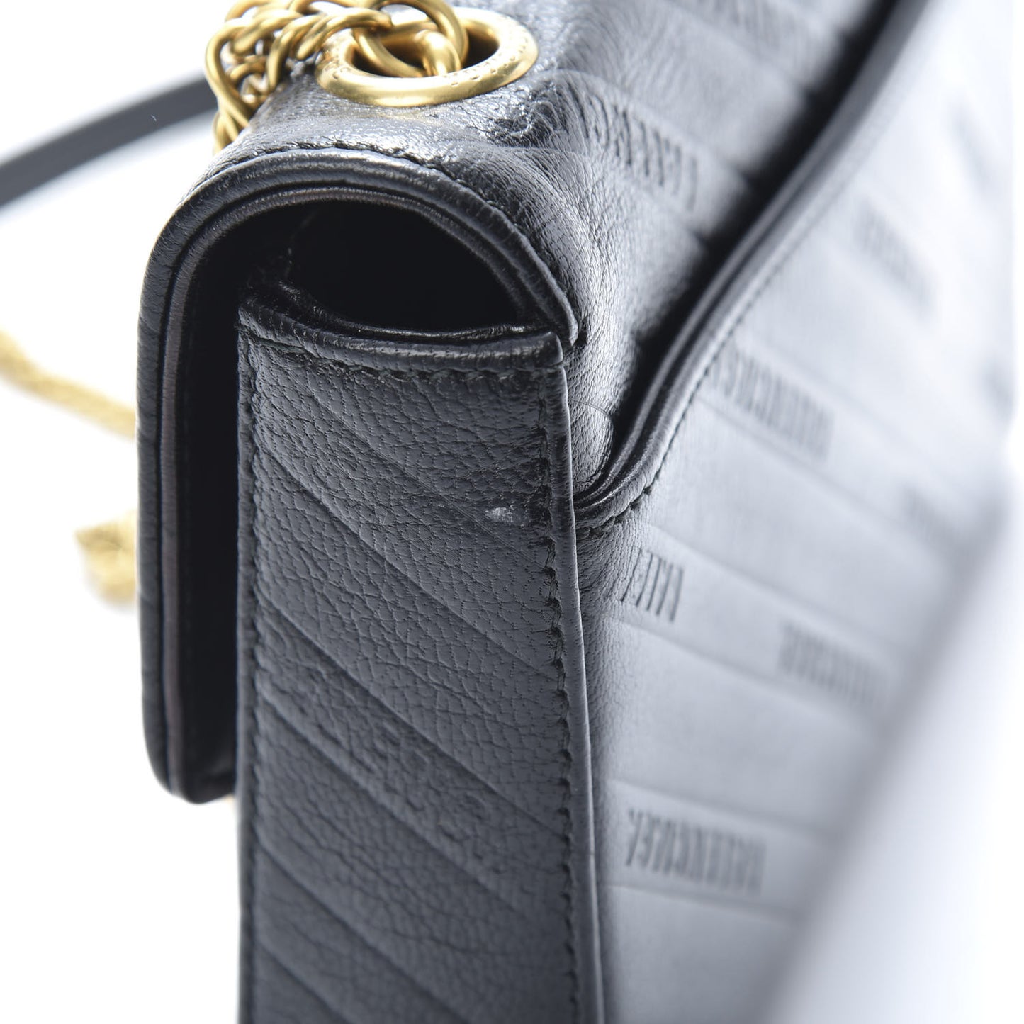Shiny Goatskin Logo Embossed BB Chain Wallet Black