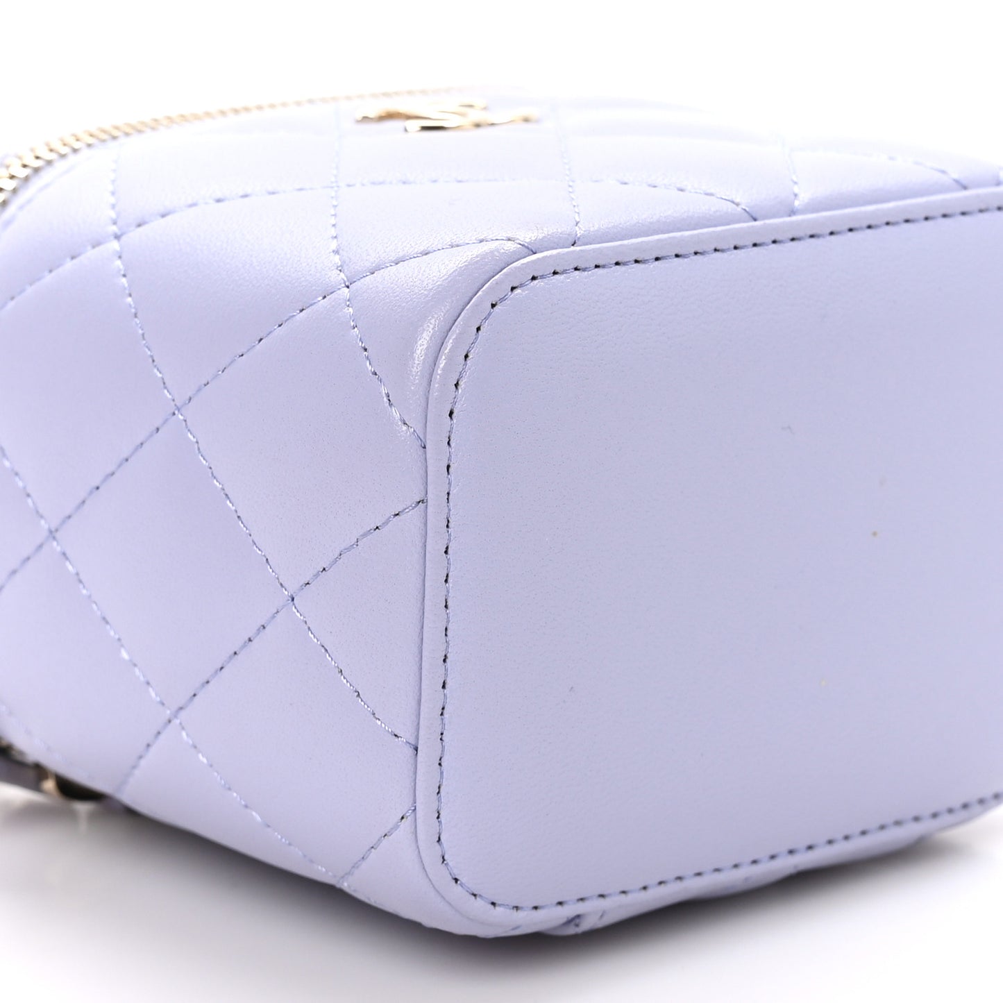 Lambskin Quilted Top Handle Mini Vanity Case With Chain Light Purple